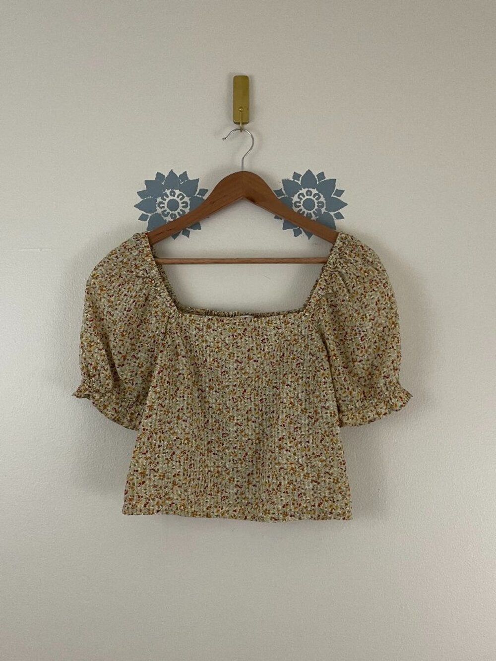 Madewell Hopewell Puff-Sleeve Crop Top in Cottage Garden Size Small
